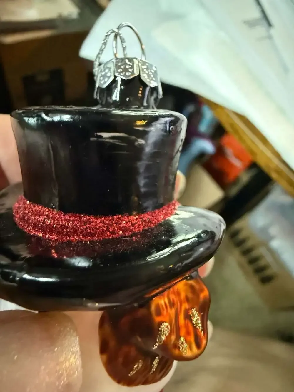 EUC French Bulldog wearing a monocle and a top hat Glass Christmas Ornament